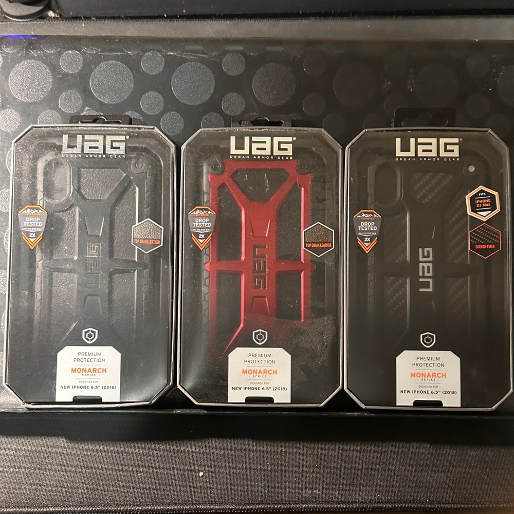 iPhone XS Max UAG  Monarch Cases. Red, Black, and Carbon Fiber. Very Good Cond.